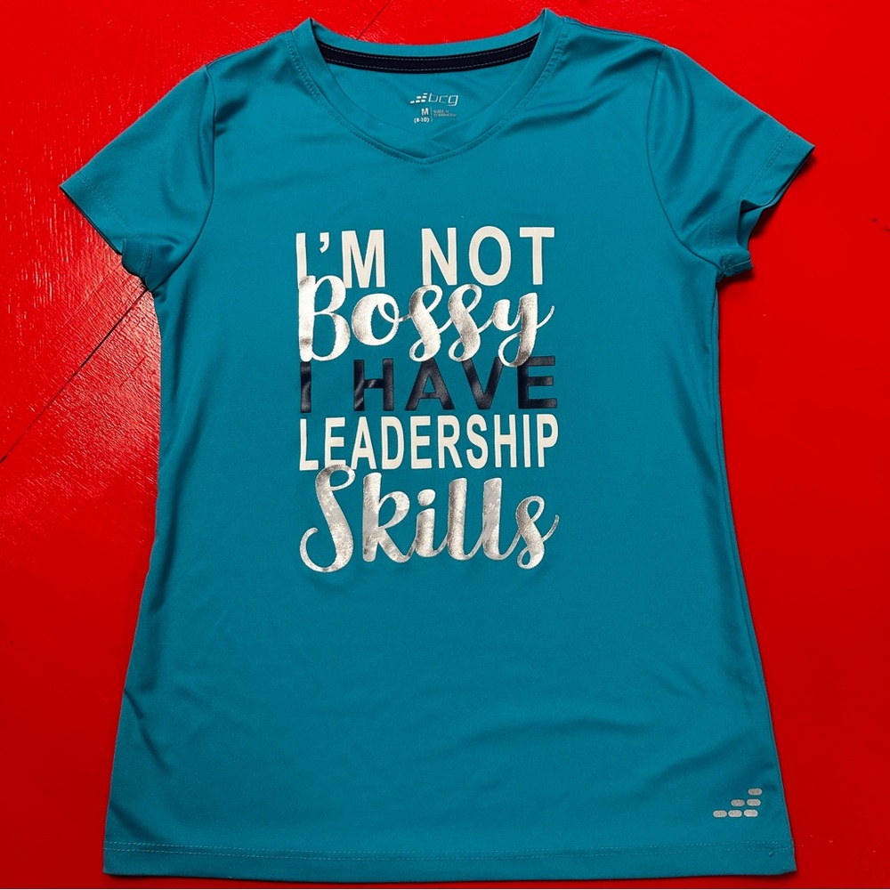 BCG ATHLETIC V NECK TEE SHIRT SILVER GRAPHIC TEAL TURQUOISE SHIRT